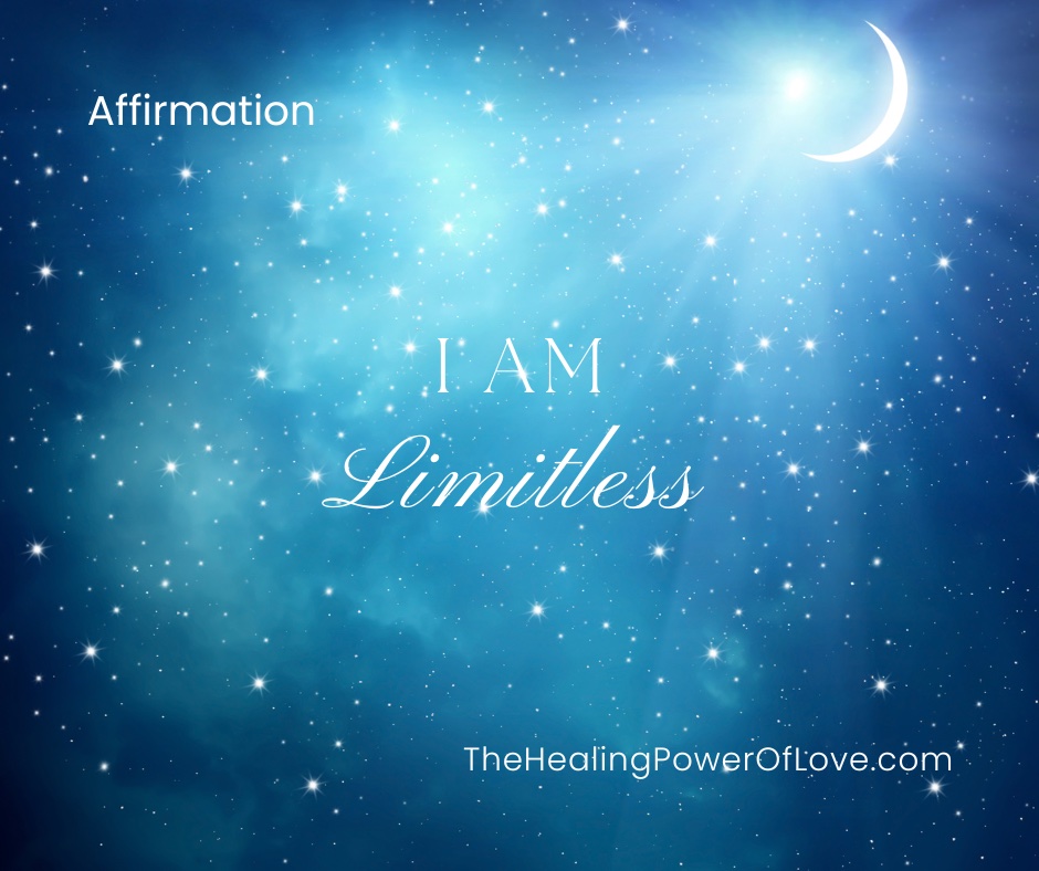 I AM Limitless affirmations with starry sky and moonlight behind