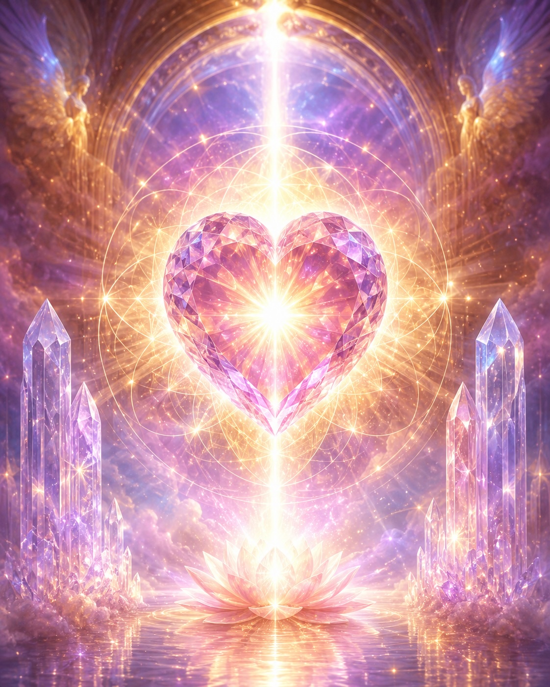 Language of Light podcast artwork featuring a radiant crystal heart, divine golden light, sacred geometry, and celestial crystals symbolizing divine remembrance and the sacred sanctuary of the heart.